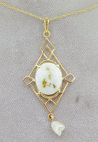 14K Yellow Gold 2.16ct Genuine Natural Gold Vein Quartz Pendant Lavaliere #J4200
