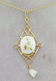 14K Yellow Gold 2.16ct Genuine Natural Gold Vein Quartz Pendant Lavaliere #J4200