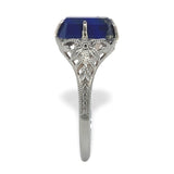 10k White Gold Genuine Natural Lapis Filigree Ring Size 7 Jewelry (#J7368)