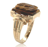 10k Gold Men's Ring w/ Genuine Natural Tiger's Eye Double Warrior Cameo (#J6635)