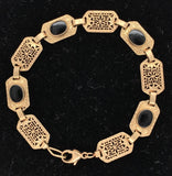 Deco Style 10k Yellow Gold Genuine Natural Black Onyx Filigree Bracelet (#J7551)