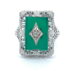 10k White Gold Filigree Genuine Natural Chrysoprase and Diamond Ring (#J4979)