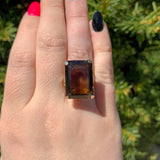 14k Gold Ring with Large Emerald Cut Genuine Natural Smoky Quartz (#J6608)