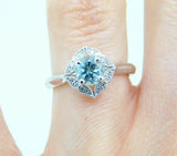 14k White Gold Sky Blue Genuine Natural Tourmaline and Diamond Ring (#J5041)