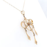 14k Yellow Gold Victorian Diamond Bow Lavaliere with Three Drops (#J6428)