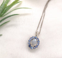 14k White Gold 1.25 Carat Genuine Natural Moonstone Blue Sapphire Pendant #J7186