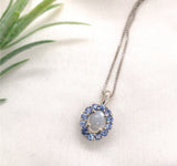 14k White Gold 1.25 Carat Genuine Natural Moonstone Blue Sapphire Pendant #J7186