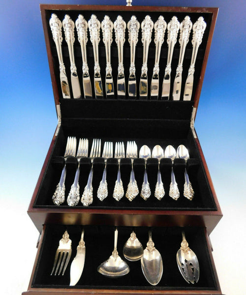 Grande Baroque by Wallace Sterling Silver Flatware Set 12 Service Dinner 54 Pcs