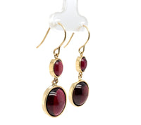 14k Yellow Gold 12.29 Carat TW Genuine Garnet Cabochon Drop Earrings (#J7134)