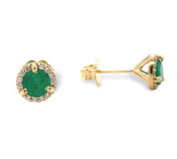 18k Gold .55cttw Fine Genuine Natural Emerald and Diamond Stud Earrings #J6998