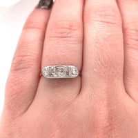 14k White Gold Filigree Ring with Mine Cut Genuine Natural Diamonds (#J6035)