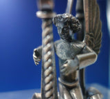 German Sterling Silver Paperweight with 3-D Angel Harp Handmade 6.8 ozt. (#5553)