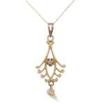 10k Gold Diamond Lavaliere Pendant with Pearl Drop and 14k Gold Chain (#J6677)