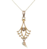 10k Gold Diamond Lavaliere Pendant with Pearl Drop and 14k Gold Chain (#J6677)
