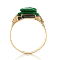 10k Gold Men's Warrior Genuine Cameo Carved Green Stone Ring Size 12 (#J6898)