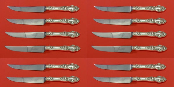 Violet by Wallace Sterling Steak Knife Custom Set 12 pieces Serrated 8 1/2"