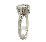 18k White Gold Art Deco Genuine Natural Diamond RIng Hand Engraved 5 (#J7290)