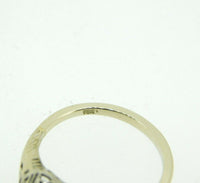 Art Deco 18k White Gold Genuine Natural Diamond Filigree Ring .16ct (#J843)