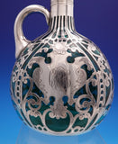 Gorham Sterling Silver Overlay Liquor Bottle with Green Glass - Barware (#9200)