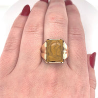 10k Yellow Gold Genuine Natural Tiger's Eye Men's Warrior Cameo Ring (#J6132)