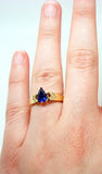 14k Yellow Gold 1.28ct Royal Blue Pear Genuine Natural Sapphire Ring (#J406)