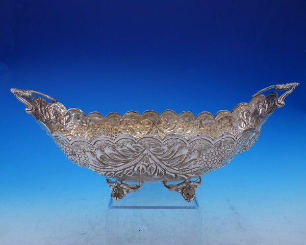 Egyptian .900 Silver Bread Tray / Bread Bowl Repoussed Design Cast Feet (#3863)