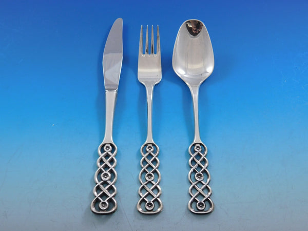 Ringebu by David Andersen Norwegian 830S Silver Dessert Set 24 pc Pierced Handle