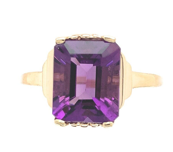 10k Yellow Gold Vintage 3.20 Carat Genuine Natural Amethyst Ring (#J6549)