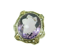 Deco 14k White Gold Filigree Genuine Natural Amethyst Ring Flowers (#J4728)