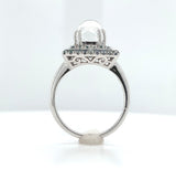 14k White Gold Rainbow Genuine Natural Moonstone Teal Sapphire Ring (#J6261)