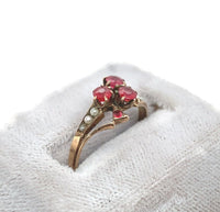 10k Yellow Gold Victorian Synthetic Lab-Created Ruby/Paste Clover Ring (#J6291)
