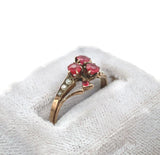 10k Yellow Gold Victorian Synthetic Lab-Created Ruby/Paste Clover Ring (#J6291)
