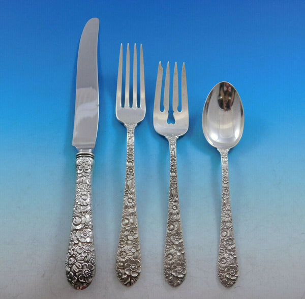 Bridal Bouquet by Alvin Sterling Silver Flatware Set 8 Service 32 pcs Repousse