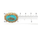 Genuine Natural Turquoise Pin with 14k Yellow Gold Leaf Scallop Edge (#J6052)