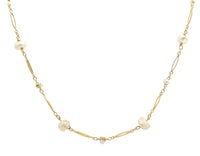 18k Gold Handwrought Antique Chain Necklace with Freshwater Pearls 24" (#J7227)