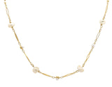 18k Gold Handwrought Antique Chain Necklace with Freshwater Pearls 24" (#J7227)