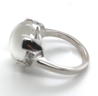 18k White Gold Large 8.68 Carat Genuine Natural Moonstone Diamond Ring (#J7008)