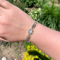 10k White and Yellow Gold Art Deco Filigree Bracelet 6.75" Jewelry (#J6740)