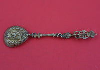 Norwegian Sterling Silver Sugar Spoon Vermeil Heavy Cast 3D Crowned Lion Wreath