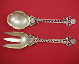 Shiebler Sterling Silver Salad Serving Set 2pc Pcd Vermeil Cast Flowers #3134