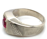 14k White Gold Men's Synthetic Lab-Created Ruby Ring Size 10.25 (#J7066)