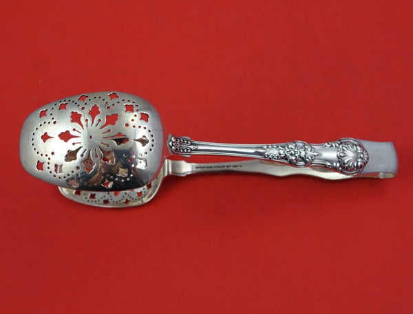 English King by Tiffany and Co Sterling Silver Ice Tong pierced double spoons 7"