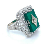 10k White Gold Filigree Genuine Natural Chrysoprase and Diamond Ring (#J4979)