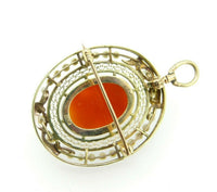14k Yellow Gold Victorian Stone Cameo and Pearl Pin Pendant (#J5011)