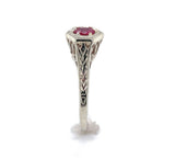 Art Deco 14k White Gold .49ct Genuine Natural Ruby Ring Hand Engraved (#J6388)
