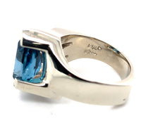 14k White Gold Heavy Modern Custom Genuine Natural Blue Topaz Ring (#J7313)