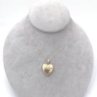 14k Yellow Gold Heart Locket Pendant with Engraved Stripes Jewelry (#J6231)