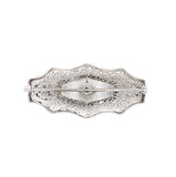 10k White Gold Genuine Natural Rock Crystal Quartz Diamond Filigree Pin (#J5597)