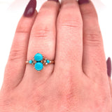 10k Rose Gold Victorian Turquoise / Glass and Seed Pearl Ring Size 7.75 (#J5620)
