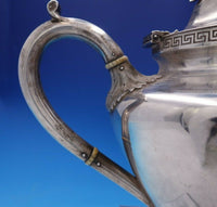 MW Galt Brothers Coin Silver Tea Pot Greek Key Border 3-D Flower Finial (#3924)